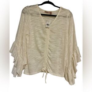 Willow Root NWT Flower Sleeve Drawstring Cream Top